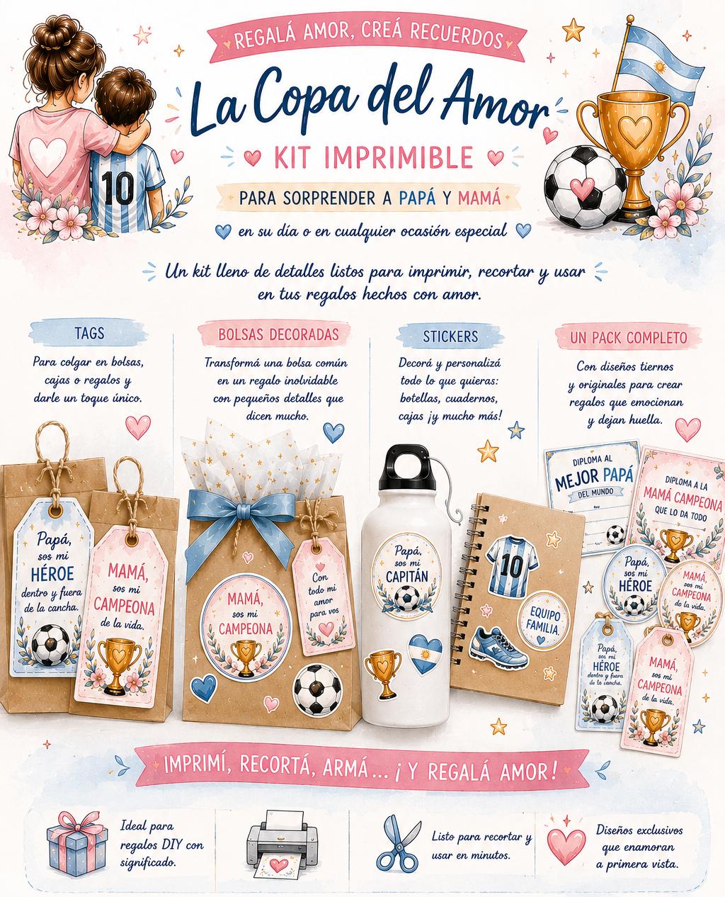 Kit imprimible-Dia del Padre/Mundialista La Copa del Amor